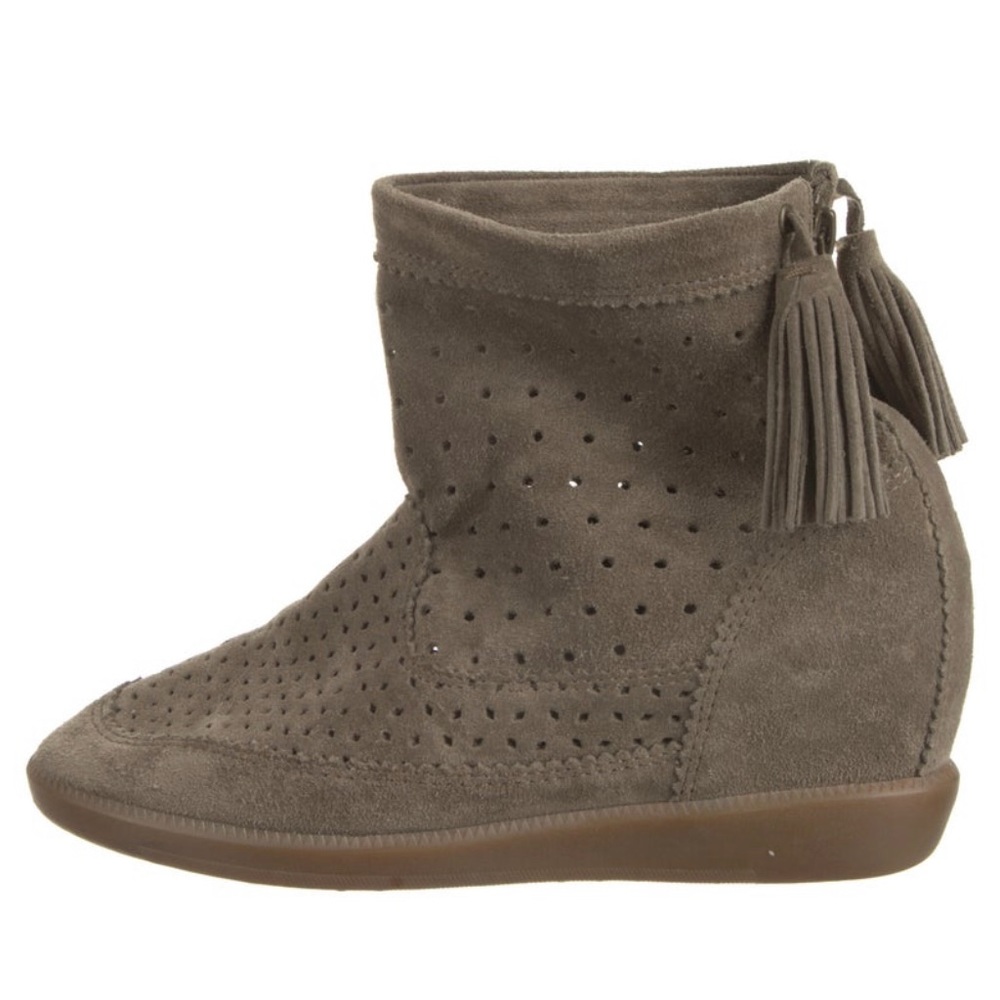 Isabel Marant Suede Fringe Trim Accent High Top Wedge Sneakers olive